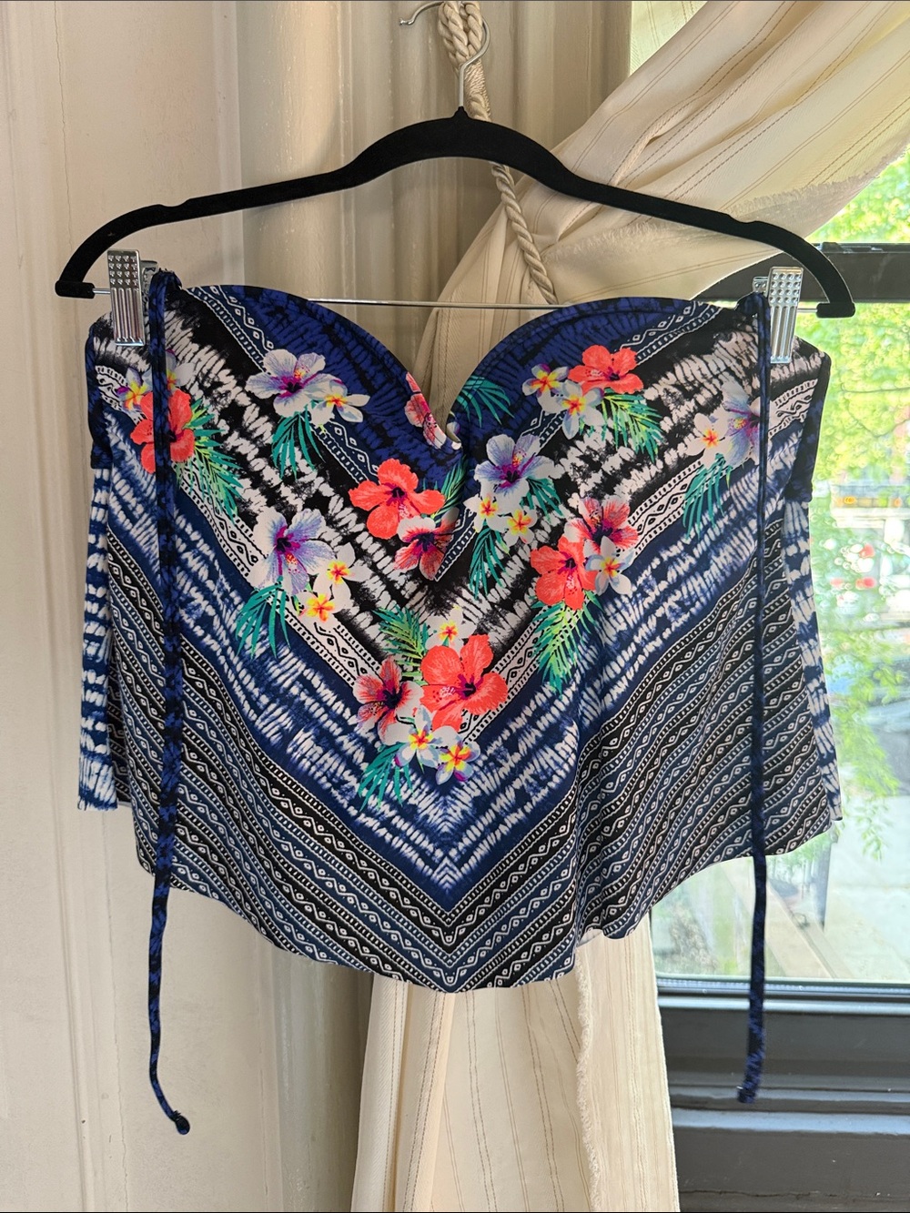 bp Navy and Purple Bandeau Swim Top with Floral Accent
